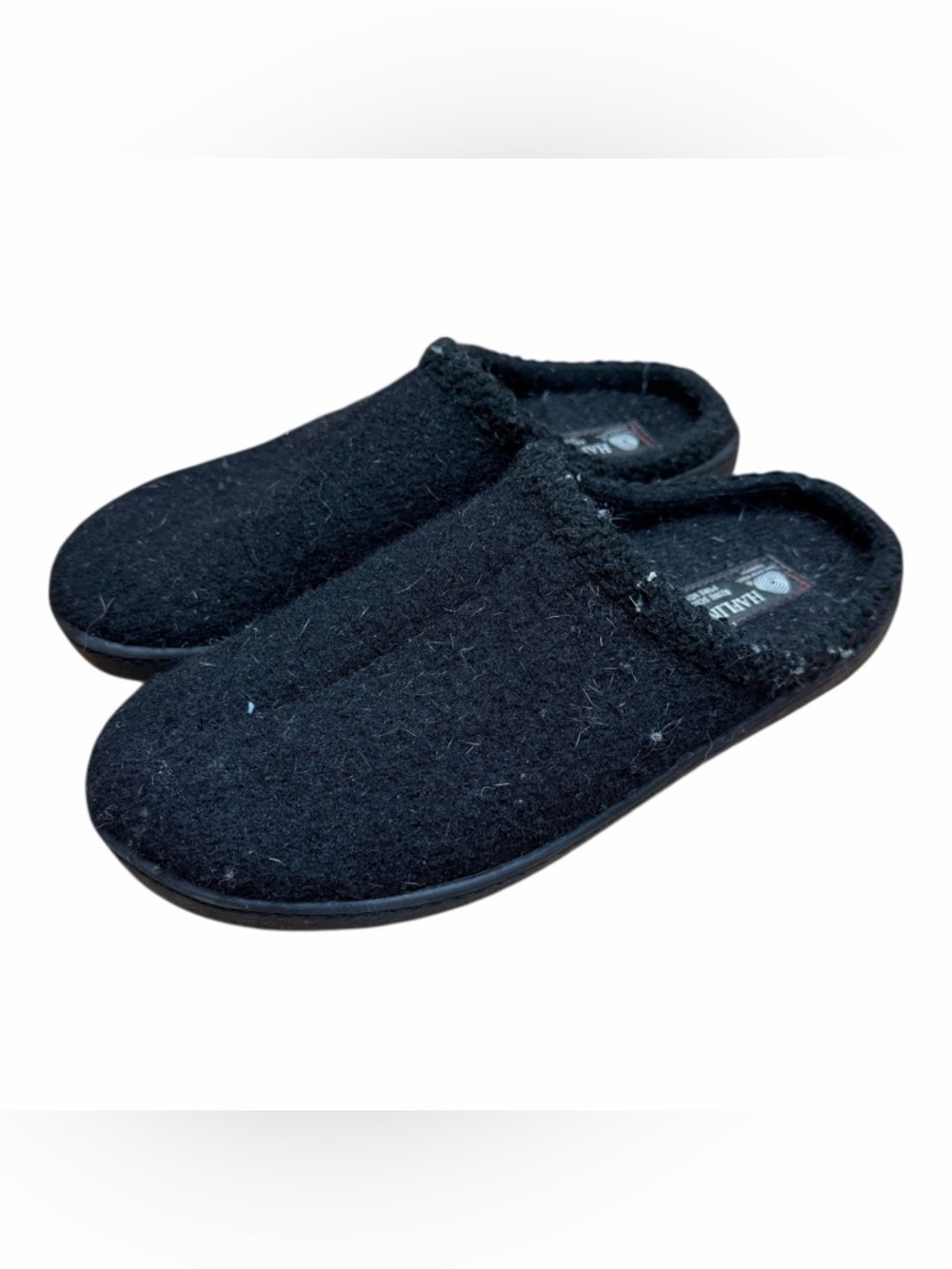 HAFLINGER women size 9 Boiled Wool  Slipper Alaska Black Slip-On Indoor Slippers